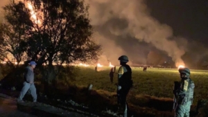 Imagen de la explosión en Tlahuelilpan, Hidalgo, en la lucha contra el huachicol del presidente López Obrador