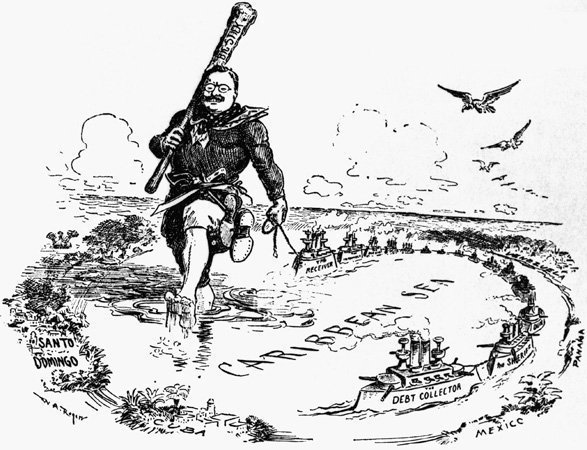 Caricatura de principios del siglo XX. Estados Unidos ya intervenía políticamente en América LAtina