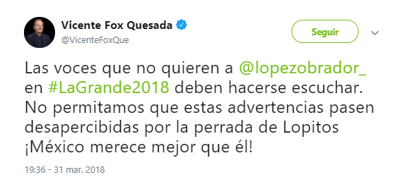 Vicente Fox llama perrada a los seguidores de AMLO