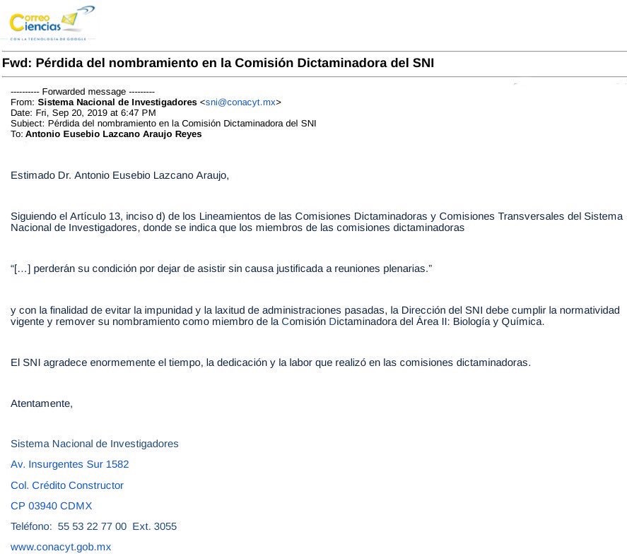 Correo destituyen Lazcano SNI