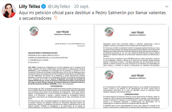 Lilly Téllez pide renuncia de Pedro Salmerón
