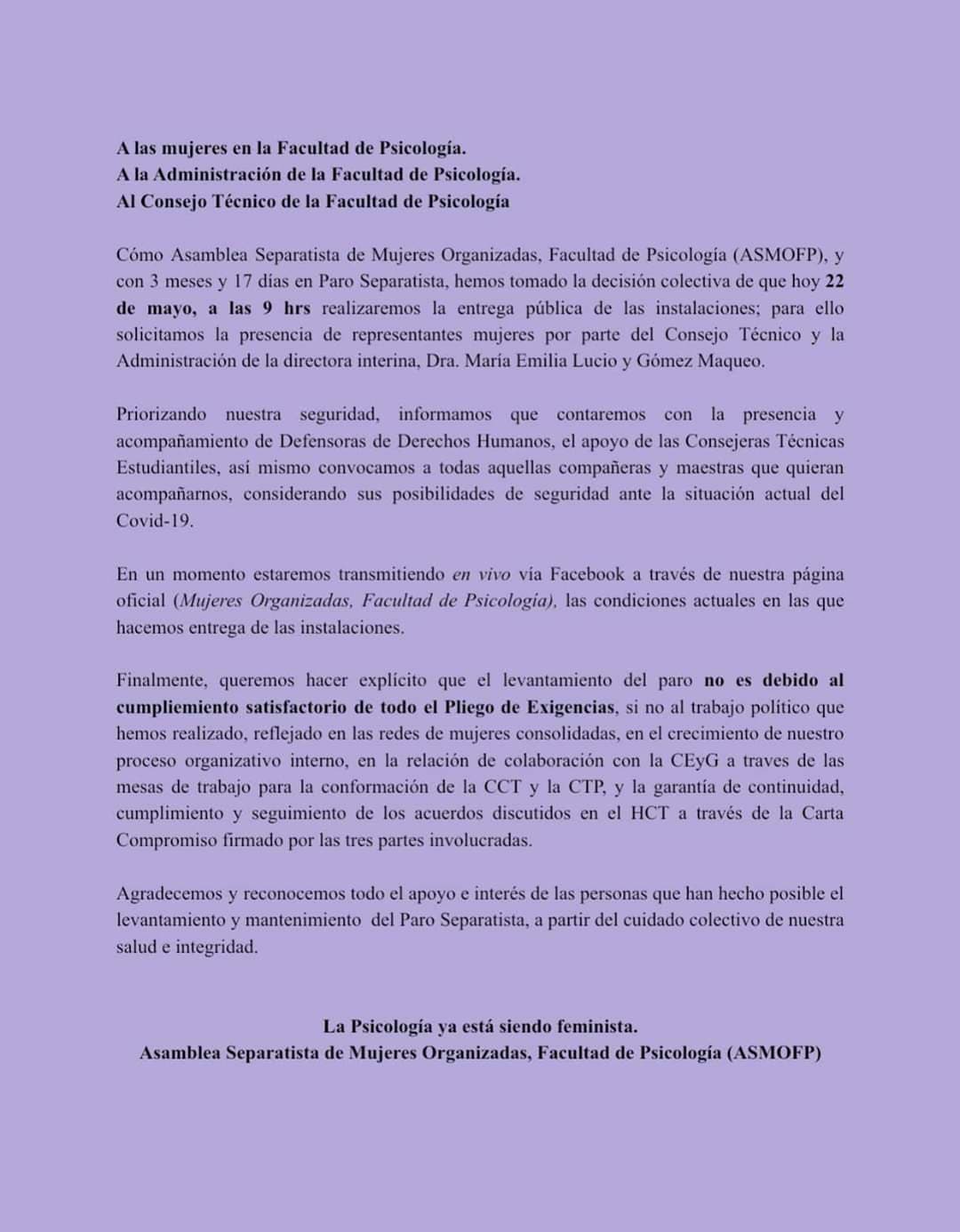 unam psicología paro feministas instalaciones 